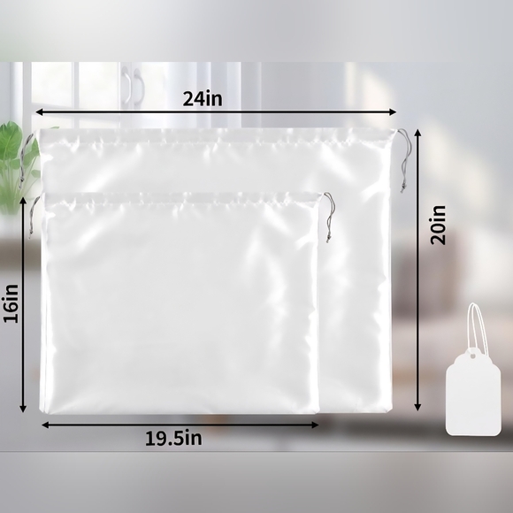 White Satin (Set Of 2) Drawstring Dustbag And Label - Picture 2 of 3